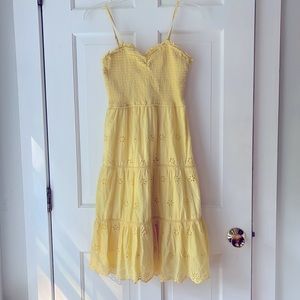 Smocked eyelet midi dress